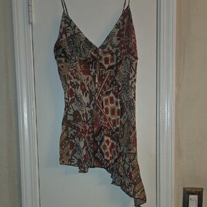 XOXO Rust, Cream & Black Asymmetrical Slip Dress 💜🌼
